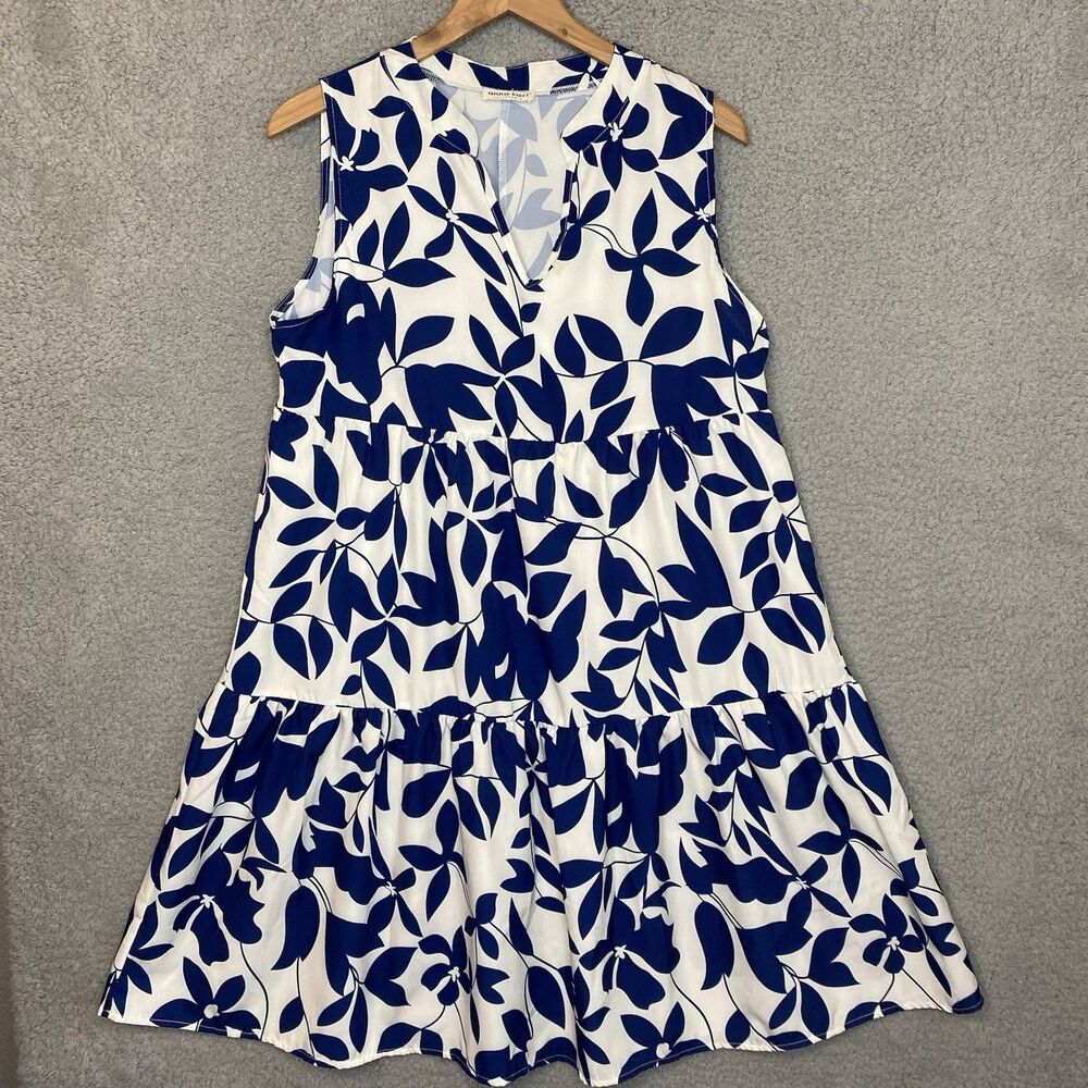 Anna-Kaci California Cottagecore Floral Print Womens Dress Large Blue & White